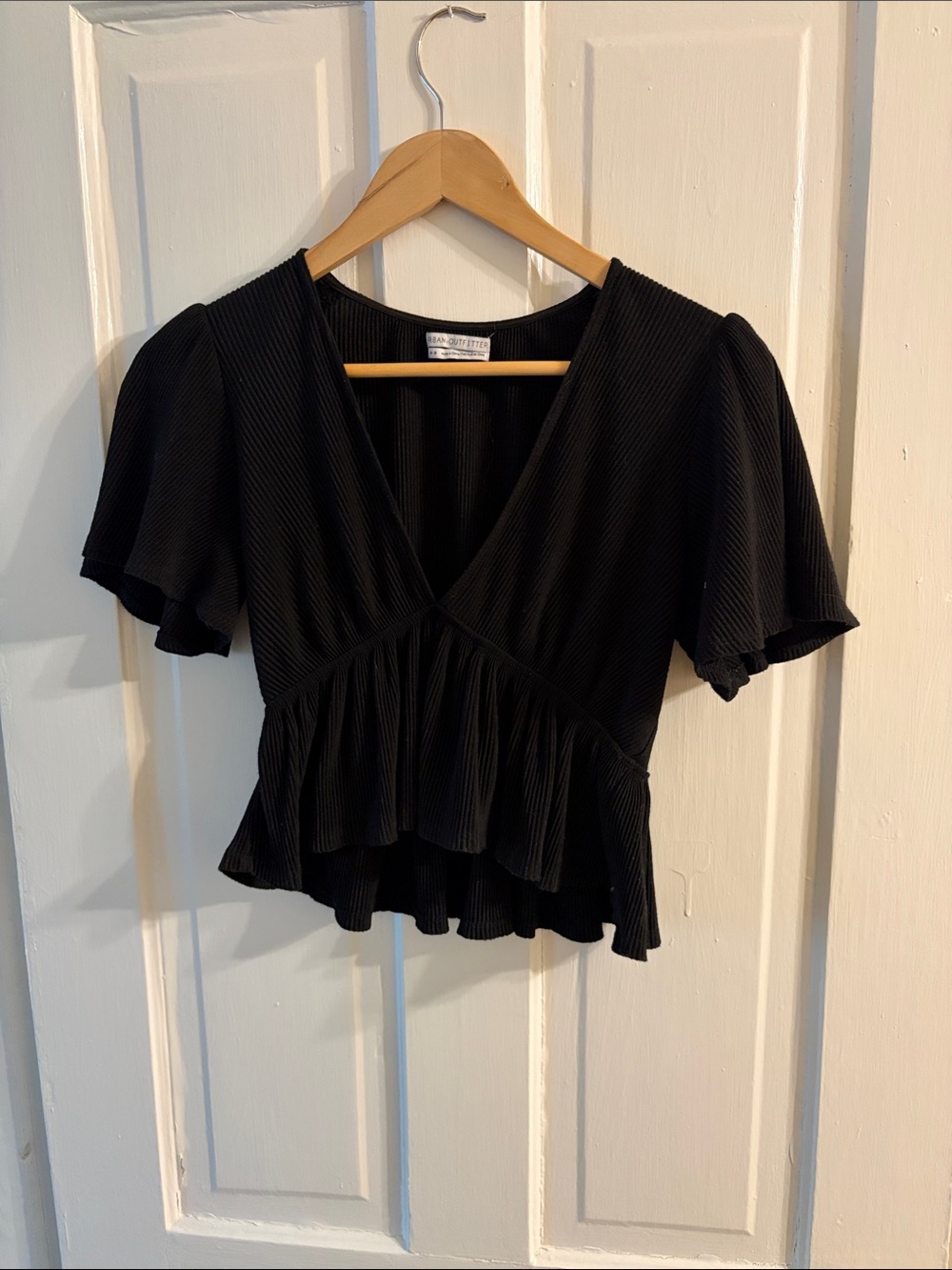 Urban Outfitters Black Ribbed Peplum V-Neck Blouse